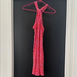 Petal & Pup Pink and Orange Halter Pleated Midi Dress